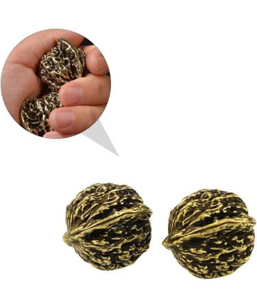 Frcolor Copper Walnut Hand Massage Balls - Deep Tissue Foot Massage Device | Retro Chinese Wenwan Handicraft - 3.5x3cm Golden - Buy Online on GoSupps.com