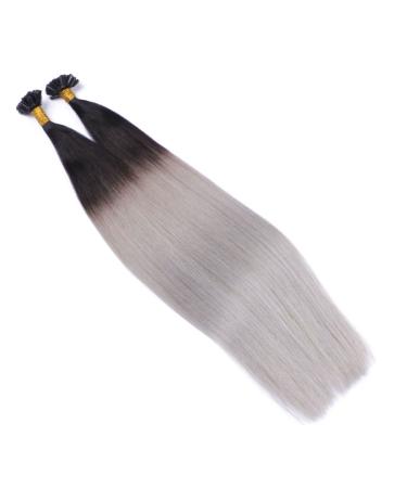 Keratin Bonding Hair Extensions - #1B/Silver Ombre 40cm 100 Strands 100% Remy Real Hair - U-Tip Extensions by Novon Hair Extent - Buy Online on GoSupps.com
