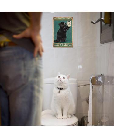 Vintage Funny Black Cat Signs - Retro Bathroom Decor for Cat Lovers | Set of 2 - 8x12 Inches - Buy Online on GoSupps.com