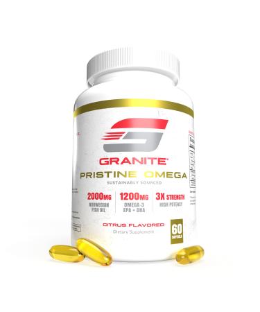 Granite Pristine Omega-3 Supplement 2000mg Norwegian Fish Oil Supplements with EPA & DHA Supports Joint Heart Brain & Mood Sustainably Sourced Purity Tested (60 Softgels)