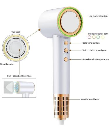 Hair Dryer Hairdryers for Women with 110 000 RPM Brushless Motor for Fast Drying 200 Million Negative Ion Rotating Magnetic Nozzle Low Noise Travel Hairdryer Lightweight Hairdryer White - Buy Online on GoSupps.com