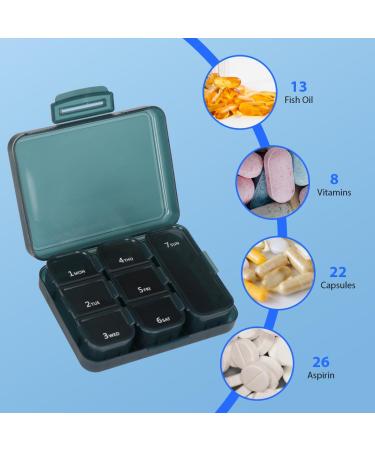 Portable Small Pill Box | Travel 7 Compartment Daily Pill Organizer for Medicines Vitamins & Fish Oil Blue - Buy Online on GoSupps.com