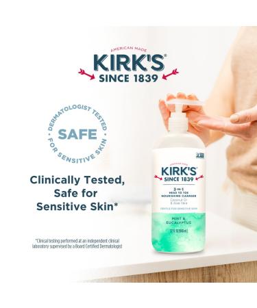 Kirk's 3-in-1 Head to Toe Nourishing Liquid Cleanser - for Men Women & Children - Premium Coconut Oil & Aloe Vera - Non GMO & Vegan - Mint and Eucalyptus - 32 Fl Oz. 2 pack Mint & Eucalyptus 32 Fl Oz (Pack of 2) - Buy Online on GoSupps.com