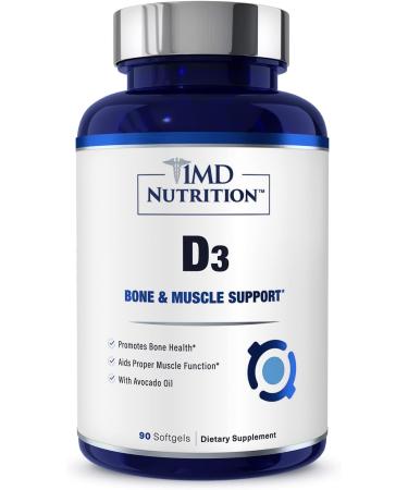 1MD Nutrition Vitamin D3 5000 IU Softgels | Bone Health, Muscle Function & Immune Support | Gluten Free & Non-GMO | 3-Month Supply - Buy Online on GoSupps.com