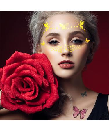 Temporary Face Tattoo Set - 9 Sheets, Metallic Glitter, Butterfly Stickers for Women - Gold Freckle Makeup for Party (Vibrant) - Buy Online on GoSupps.com