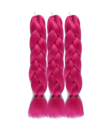 WOME Jumbo Braiding Hair Extension 3pcs/Lot Braiding Hair 100g/pc Pure Color Synthetic Crochet Braids Hair(24Inch,Rosy) 24 Inch (Pack of 3) 13 Rosy