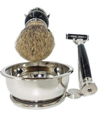Kjyr Savable Men's Shaving Brush Set | 4-in-1 Gift with Black Safety Razor & Holder | Fashionable Grooming Kit - Buy Online on GoSupps.com