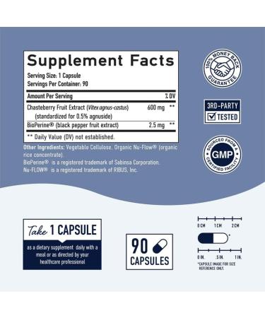 Vitex Chasteberry Capsules 600mg - Menopause & PMS Relief Supplement for Women - Hormone Balance & Estrogen Support - 90ct - Buy Online on GoSupps.com