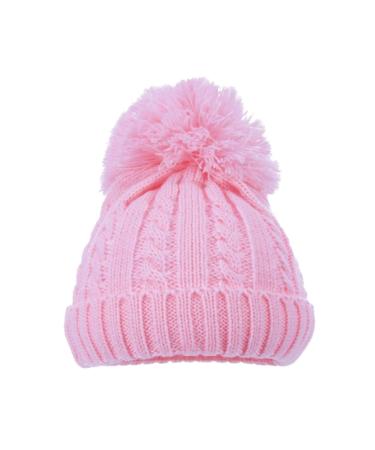 Soft Touch Baby boys girls knitted Winter single bobble pompom hat pink blue white (1-2 Years PINK) 1-2 Years Pink