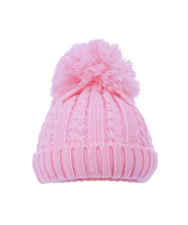 Soft Touch Baby boys girls Winter single bobble pompom hat pink blue white (NEWBORN-12 MONTHS PINK) NEWBORN-12 Months Pink