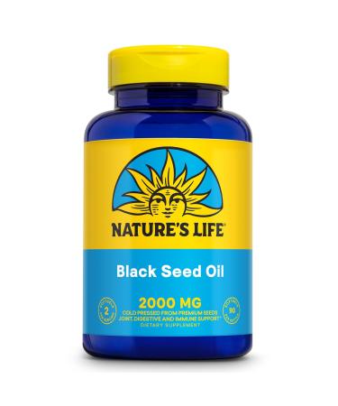 Nature's Life Black Seed Oil 2000mg - Nigella Sativa Oil Cold Pressed from Black Seeds - w/Thymoquinone Omega 6 9 - Joint Support Digestion Immune Support - 60-Day Guarantee 45 Serv 90 Softgels