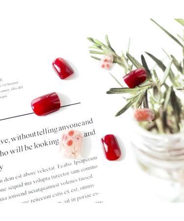 SINLOV Short Nude Red Gradient French Fake Nails Square Rose Flower False Nails Glossy Press on Nails Ballerina Acrylic Full Cover Nails for Women and Girls - Buy Online on GoSupps.com