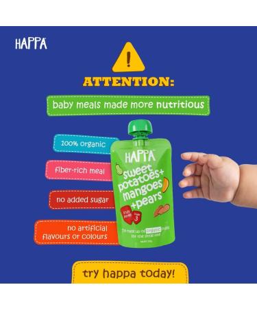 Happa Organic Food for little one Fruit Puree (Apple+Mango Mango+Banana Apple+Banana Sweet Potato+Mango+Pear) Stage 3 4 Pouches 100 Gram Each - Buy Online on GoSupps.com