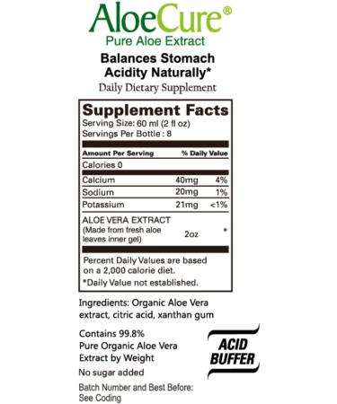 AloeCure Pure Organic Aloe Vera Juice - Natural Flavor, USDA Certified, Acid Buffer - 2x500ml Bottles, No Charcoal Filtering - Inner Leaf, Harvested and Processed for Maximum Nutrients - Buy Online on GoSupps.com