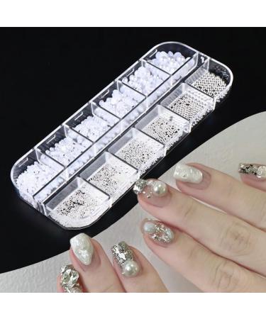 12 Grid Nail Art Rhinestones Rhinestones for Nails Semicircular Pearl Balls Nail Charms Small Stainless Steel Beads Caviar Beads White Flatback Beads for Women Acrylic Nail Decorations Design - Buy Online on GoSupps.com