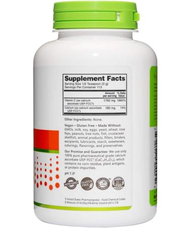NutriBiotic Calcium Ascorbate Vitamin C Powder 8 Oz | Antioxidant & Collagen Supplement Buffered with Calcium | Non-Acidic & Digestion-Friendly | Gluten & GMO Free - Buy Online on GoSupps.com