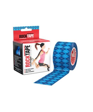 Rocktape Kinesiology Tape Athletes Water Resistant Reduce Pain & Injury Recovery 5cm x 5m Uncut Argyle Blue