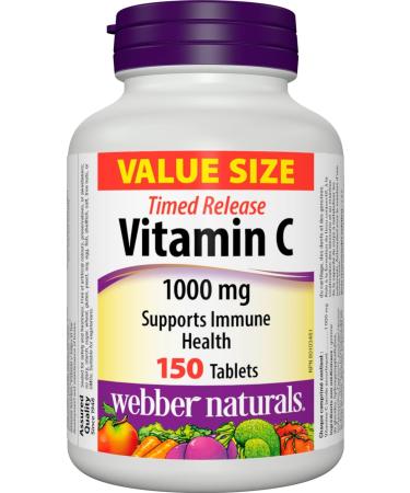 Webber Naturals Digestive Enzymes 90 Tablets Digestive Support Vegan & Vitamin C Timed Release 1000 mg 150 Tablets For Bones Teeth Immune and Antioxidant Health - Buy Online on GoSupps.com