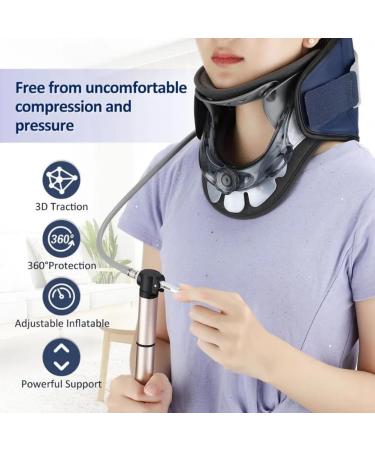 RKXKJ Inflatable Collar - Adjustable Neck Traction Device with 6-Speed Height 360 Protection & Airbag for Cervical Relief - Blue - Buy Online on GoSupps.com