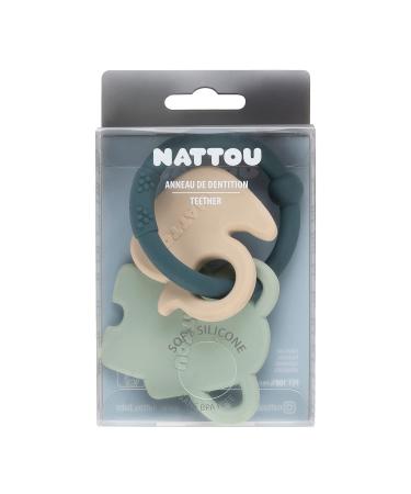 Nattou Silicone Teething Ring - Duck & Elephant - Safe Durable Green Teether for Babies - International Shipping Available - Buy Online on GoSupps.com