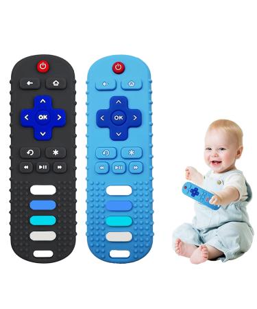 Silicone Baby Teething Toys Teething Toys for Babies 6-18 Months Remote Control Shape Teething Toys BPA Free (Black+Blue)