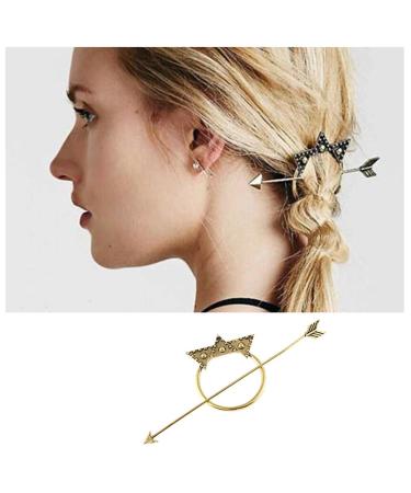 Yheakne Antique Arrow Circle Hair Slide Clip Barrette Geometric Hair Stick Holder Pin Vintage Hair Slide Bun Holder Alloy Hair Clip Metal Decorative Hair Accessories for Women and Girls (Gold)