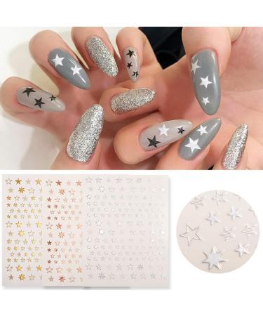 KITBE 7 Sheets Star Nail Art Stickers - Bronzing Black White Nail Decals for Acrylic Nails - Manicure Tips for Women and Kids - Buy Online on GoSupps.com