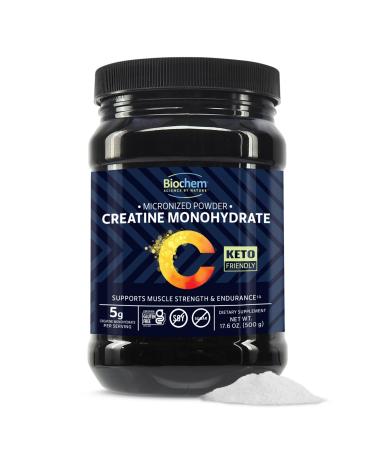 Biochem Micronized Creatine Monohydrate Powder Muscle Strength & Endurance Support Clean Vegan Formula Certified Gluten Free K-Parve & Keto 17.6 oz - 100 Servings