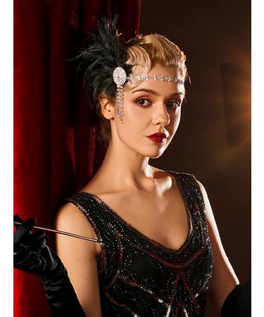Sweetv 1920s Flapper Headband | Rhinestone Feather Great Gatsby Hair Accessory - Buy Online on GoSupps.com
