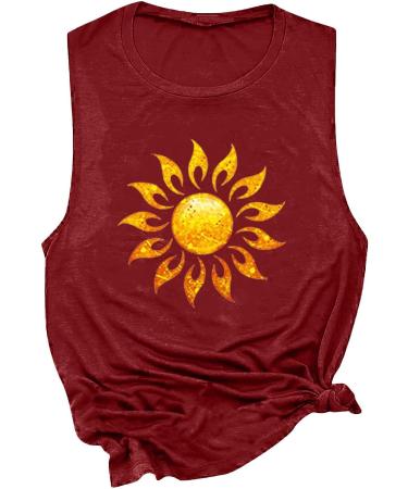 TIMIFIS Women's Sunflower Tank Top - Round Neck Sleeveless Shirt for Yoga and Workout, XX-Large Red - Buy Online on GoSupps.com
