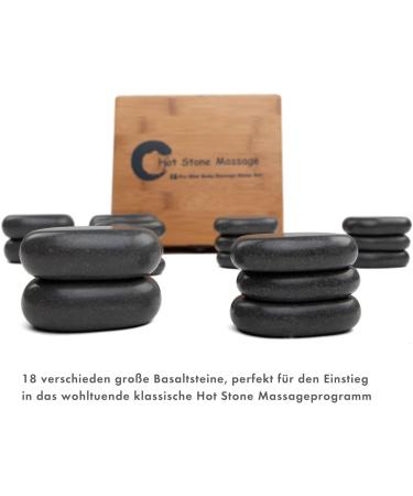 Hot Stone Massage Stones Set - 18 Basalt Stones for Wellness & Therapy | Decorative Bamboo Box | Ideal for Relaxation & Heat Treatment - Buy Online on GoSupps.com
