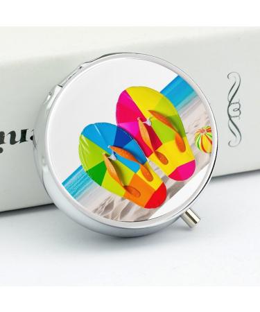 Colorful 3 Compartment Travel Pill Box - Portable Medicine Organizer for Handbag & Pocket - Beach Ball & Flip Flops Design - Buy Online on GoSupps.com
