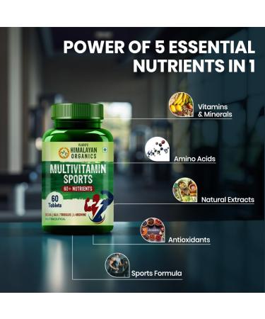 Himalayan Organics Organics Multivitamin Sports with 60+ Nutrients | Vitamin B1 B2 B3 B5 B6 B12 A E C D K Biotin Calcium Zinc | Good for Brain Eye Muscle & Joint Care - 60 Veg Tablets - Buy Online on GoSupps.com