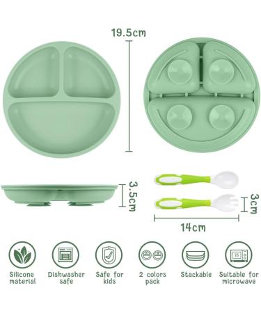 Vicloon Baby Suction Plate Set | Non-Slip Silicone Weaning Plates for Toddlers | Divided Dishes for Self-Feeding | Fits Most Highchairs Trays | 3Pcs (Green/Pink/Blue) - Buy Online on GoSupps.com