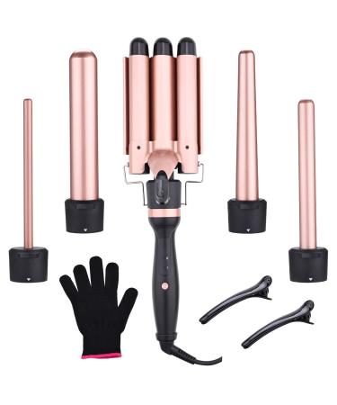 Rofawee 5-in-1 Curling Iron Set Curling Wand with 3 Barrel Hair Crimper Iron and Interchangeable 4 Curling Irons Hair Waver with 2-LED Temp Control for All Hair Types Glove & 2 Clips