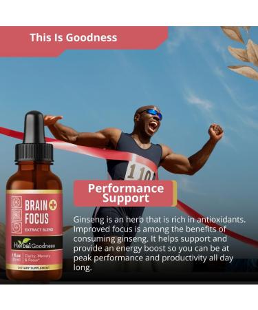 Herbal Goodness Brain and Focus Support - Nootropic Brain Supplement with Gingko and Lion's Mane Brain Health - Non-GMO Natural Clarity Energy & Mental Performance | Vegan Liquid Drops 1 fl. oz - Buy Online on GoSupps.com