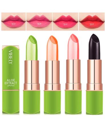 4 pieces of magical temperature color change aloe vera lipstick dulele waterproof long -lived lip balm care lipstick cosmetics make -up (fff) - Buy Online on GoSupps.com