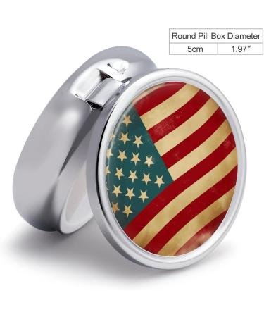Vintage American Flag Round Pill Box | 4th of July Pill Organizer | 3 Compartment Decorative Metal Pocket Case - Buy Online on GoSupps.com