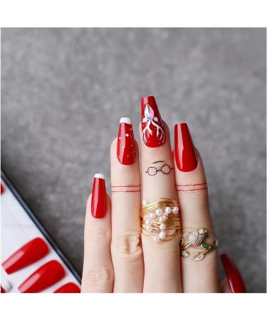 Christmas Reindeer Fake Nail Patches - Hand Painted Red 3D Acrylic Crystal Tips - Buy Online on GoSupps.com