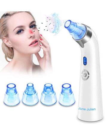 ZEE Products June Julien Blackhead Remover Vacuum Pore Cleaner - Upgraded Rechargeable Face Comedone Extractor Tool for Whitehead Acne Removal  5 Adjustable Suction Power  Blue / White