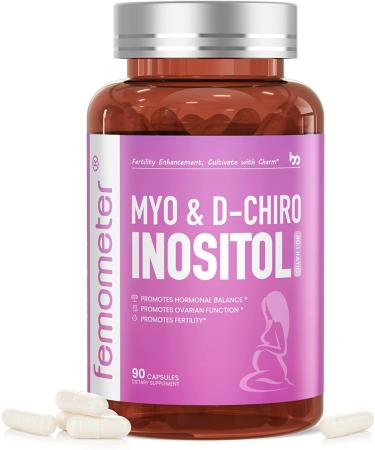 femometer Myo Inositol & D-Chiro Inositol Blend 40:1 Ratio, PCOS, Hormone Balance, & Healthy Ovarian Support for Women, Vitamin B8, 90 Vegan Capsules