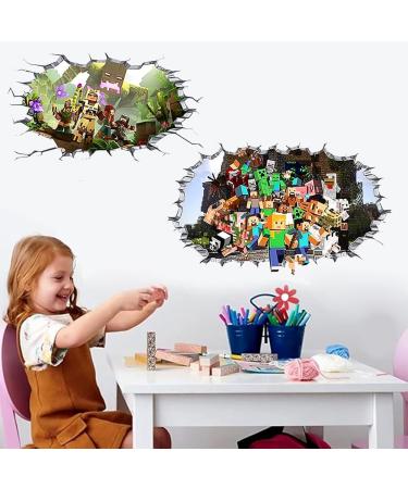 3D Minecraft Wall Stickers - Removable TV Background Decoration | Set of 2 Vinyl Decals - Buy Online on GoSupps.com