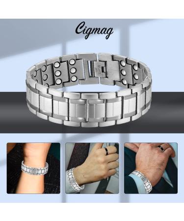Cigmag Lymphatic Drainage Magnetic Bracelet for Men - Ultra Strength Titanium Steel with Adjustable Tool & Gift Box (Silver) - Buy Online on GoSupps.com