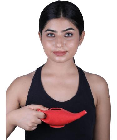 HealthGoodsIn Premium Ceramic Neti Pot - 225ml, Crackle Pattern Red | Handcrafted, Durable & Dishwasher Safe - Buy Online on GoSupps.com