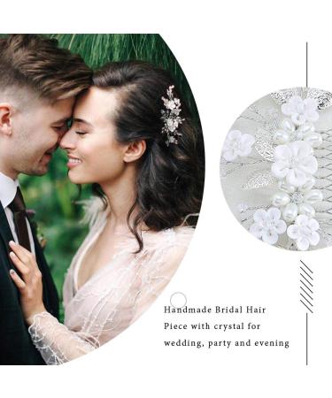 Edary Bridal Wedding Hair Combs - Silver Crystal Flower Headpiece & Pearl Hair Clips for Women & Girls - Buy Online on GoSupps.com