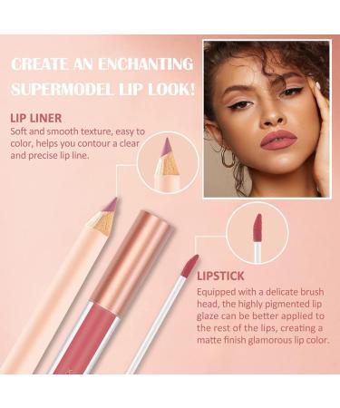 Matte Nude Lip Liner and Lipstick Makeup Set Matte Liquid Lipstick/Nude Lip Stain High Pigment Lipstick & Lipliner Pencil for Women Smooth Lip Color (05) - Buy Online on GoSupps.com