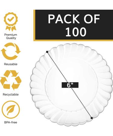 Oasis Creations 6 Clear Round Plastic Plate Set - 100 Pack, Reusable Party Supplies for Birthdays, Celebrations, Buffets- Catering and More - Buy Online on GoSupps.com