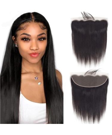 13x4 Ear To Ear Lace Frontal Closure Free Part Brazilian Virgin Straight Human Hair Extensions 16inch Swiss Lace Frontal Closure Pre Plucked With Baby Hair Natural Color 16 Inch Straight Hair
