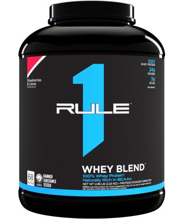 Rule 1 Whey Blend | 100% Whey Protein From Whey Concentrates Isolates & Hydrolysates | 24 Grams Protein 5 Grams BCAAs & 4 Grams Glutamine Per Serving (5LB Strawberries & Creme) Strawberries & Creme 5LB