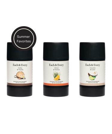 Each & Every Natural Aluminum-Free Deodorant 3-Pack for Sensitive Skin with Essential Oils | Plant-Based Packaging | Summer Favorites 2.5oz (Pack of 3) - Buy Online on GoSupps.com